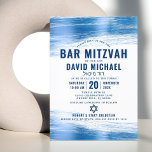 Bar Mitzvah Modern Bold Navy Typography Blue Foil  Invitation<br><div class="desc">Be proud, rejoice and showcase this milestone of your favourite Bar Mitzvah! Send out this cool, unique, modern, personalised invitation for an event to remember. Metallic light blue foil brush strokes, along with bold, navy blue typography and Star of David, overlay a simple, white background. Personalise the custom text with...</div>