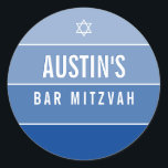 BAR MITZVAH modern bold ombre block royal blue Classic Round Sticker<br><div class="desc">by kat massard >>> https://linktr.ee/simplysweetpaperie <<< 
Love the design,  but would like to see some changes - another colour scheme,  product,  add a photo or adapted for a different occasion - no worries simply contact me,  kat@simplysweetPAPERIE.com - I am happy to help!</div>