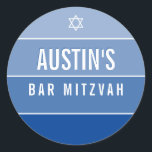BAR MITZVAH modern bold ombre block royal blue Classic Round Sticker<br><div class="desc">by kat massard >>> https://linktr.ee/simplysweetpaperie <<< 
Love the design,  but would like to see some changes - another colour scheme,  product,  add a photo or adapted for a different occasion - no worries simply contact me,  kat@simplysweetPAPERIE.com - I am happy to help!</div>