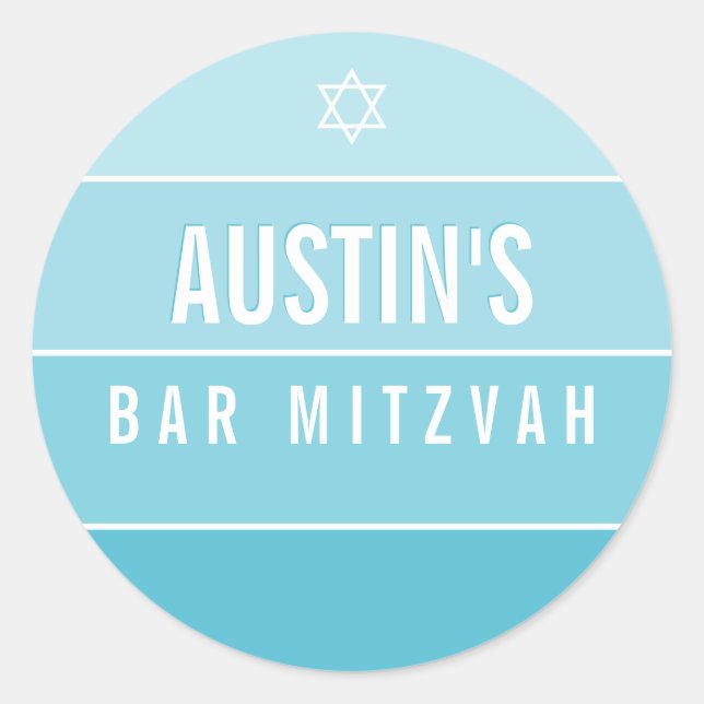 BAR MITZVAH modern bold ombre block turquoise blue Classic Round Sticker (Front)