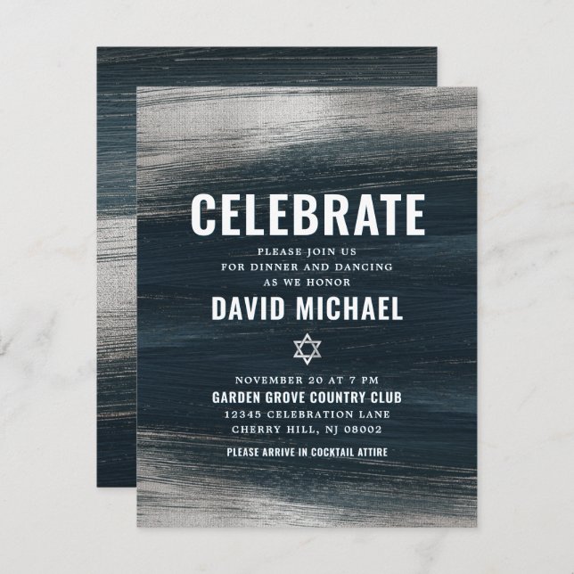 Bar Mitzvah Modern Bold Silver Foil Charcoal Grey Enclosure Card (Front/Back)