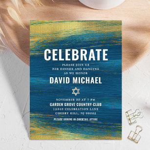 Bar Mitzvah Modern Bold Type Gold Foil Turquoise  Enclosure Card