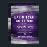 Bar Mitzvah Modern Bold Type Purple Silver Foil  Invitation<br><div class="desc">Be proud, rejoice and showcase this milestone of your favourite Bar Mitzvah! Send out this cool, unique, modern, personalised invitation for an event to remember. Metallic silver foil brush strokes and Star of David, along with bold, white typography, overlay a rich, dark purple ombre watercolor background. Personalise the custom text...</div>