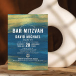 Bar Mitzvah Modern Bold Type Turquoise Gold Foil Invitation<br><div class="desc">Be proud, rejoice and showcase this milestone of your favourite Bar Mitzvah! Send out this cool, unique, modern, personalised invitation for an event to remember. Metallic gold foil brush strokes and Star of David, along with bold, white typography, overlay a rich, turquoise blue ombre paint background. Personalise the custom text...</div>