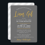 BAR MITZVAH modern calligraphy grey faux gold Invitation<br><div class="desc">by kat massard
Sophisticated,  affordable invitation for your child's MITZVAH celebration.
Easy to update the template yourself
Email me for matching items and alternate colour schemes - kat@simplysweetpaperie.com</div>