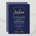 BAR MITZVAH modern calligraphy navy gold<br><div class="desc">by kat massard
Sophisticated invitation with "shiny gold foil" for your child's MITZVAH celebration.
Easy to update the template yourself
Email me for matching items and alternate colour schemes - kat@simplysweetpaperie.com</div>