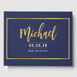 BAR MITZVAH modern faux gold name calligraphy navy Guest Book<br><div class="desc">by kat massard >>> WWW.SIMPLYSWEETPAPERIE.COM <<<
more matching items in store</div>