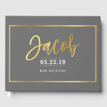 BAR MITZVAH  modern faux gold on grey for JACOB Guest Book<br><div class="desc">by kat massard >>> WWW.SIMPLYSWEETPAPERIE.COM <<<
Please contact me for custom "gold effect" names (eg Jacob) I am happy to help :)
*** kat@simplysweetpaperie.com</div>