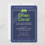 BAR MITZVAH modern gamer control navy neon green 2 Invitation<br><div class="desc">by kat massard >>> WWW.SIMPLYSWEETPAPERIE.COM <<< - - - - - - - - - - - - - - - - - - - - - - - - The perfect design for a "Gaming Themed" BAR or BAT MITZVAH celebration Love the design, but would like to see some...</div>