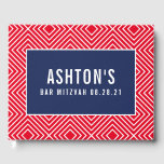 BAR MITZVAH modern geometric pattern navy red Guest Book<br><div class="desc">by kat massard >>> https://linktr.ee/simplysweetpaperie <<<</div>