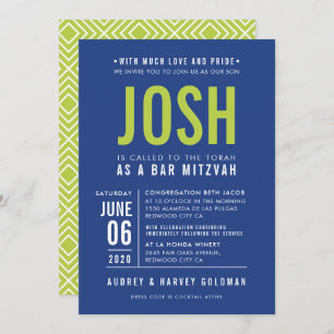 BAR MITZVAH modern geometric type royal blue lime Invitation