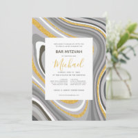 Bar Mitzvah Modern Glitter Agate Invitation