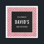 BAR MITZVAH modern metal grid red black Napkin<br><div class="desc">by kat massard >>> WWW.SIMPLYSWEETPAPERIE.COM <<<</div>