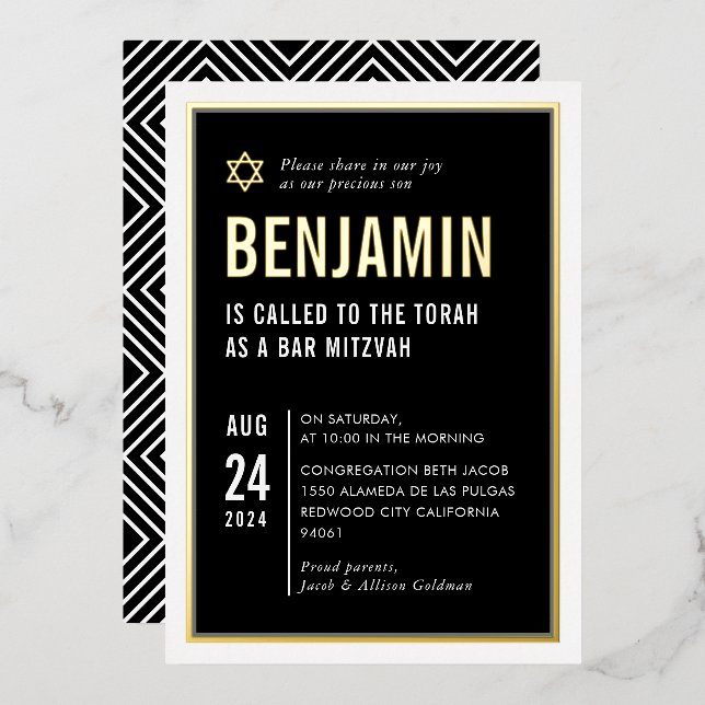 BAR MITZVAH modern minimal geometric black white (Front/Back)