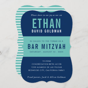 BAR MITZVAH modern minimal typography blue mint Invitation