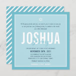 BAR MITZVAH modern name bright sky blue Invitation<br><div class="desc">by kat massard >>> kat@simplysweetPAPERIE.com <<< CONTACT ME for custom wording or to add any lines in Hebrew Love the design, but would like to see some changes - another colour scheme, product, add a photo or adapted for a different occasion - no worries simply contact me - I am...</div>