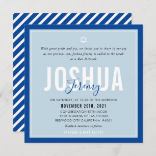 BAR MITZVAH modern name duck egg royal blue Invitation