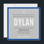 BAR MITZVAH modern name grey royal blue DYLAN Invitation<br><div class="desc">by kat massard >>> kat@simplysweetPAPERIE.com <<< CONTACT ME for custom wording or to add any lines in Hebrew Love the design, but would like to see some changes - another colour scheme, product, add a photo or adapted for a different occasion - no worries simply contact me - I am...</div>