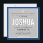 BAR MITZVAH modern name grey royal blue Invitation<br><div class="desc">by kat massard >>> kat@simplysweetPAPERIE.com <<< CONTACT ME for custom wording or to add any lines in Hebrew Love the design, but would like to see some changes - another colour scheme, product, add a photo or adapted for a different occasion - no worries simply contact me - I am...</div>