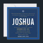 BAR MITZVAH modern name navy blue gold Invitation<br><div class="desc">by kat massard >>> kat@simplysweetPAPERIE.com <<< CONTACT ME for custom wording or to add any lines in Hebrew Love the design, but would like to see some changes - another colour scheme, product, add a photo or adapted for a different occasion - no worries simply contact me - I am...</div>
