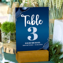 Bar Mitzvah Modern Navy Blue Ombre Agate Script