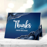 Bar Mitzvah Modern Navy Blue Ombre Agate Script  Thank You Card<br><div class="desc">Make sure your favourite Bar Mitzvah shows his appreciation to all who supported his milestone event! Send out this cool, unique, modern, personalised thank you card. White script typography and Star of David overlay a deep navy blue ombre background with steel blue agate accented with faux silver veins. Additional steel...</div>