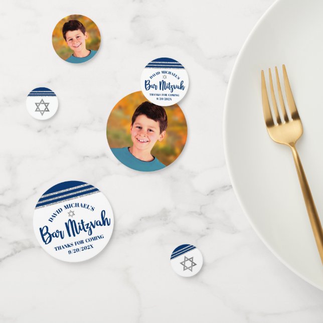 Bar Mitzvah Modern Navy Blue Silver Tallit Script Confetti (Group)