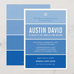 BAR MITZVAH modern ombre gradient cool royal blue Invitation