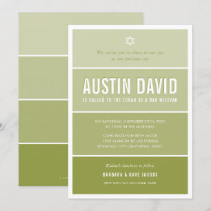 BAR MITZVAH modern ombre gradient olive green Invitation
