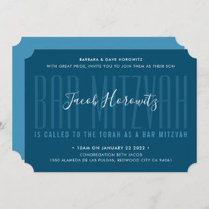 BAR MITZVAH modern overlay type boy navy blue Invitation