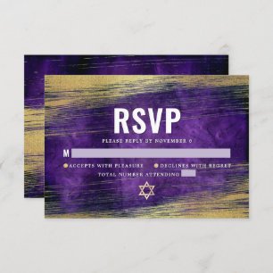 Bar Mitzvah Modern Purple Watercolor Gold Foil RSVP Card