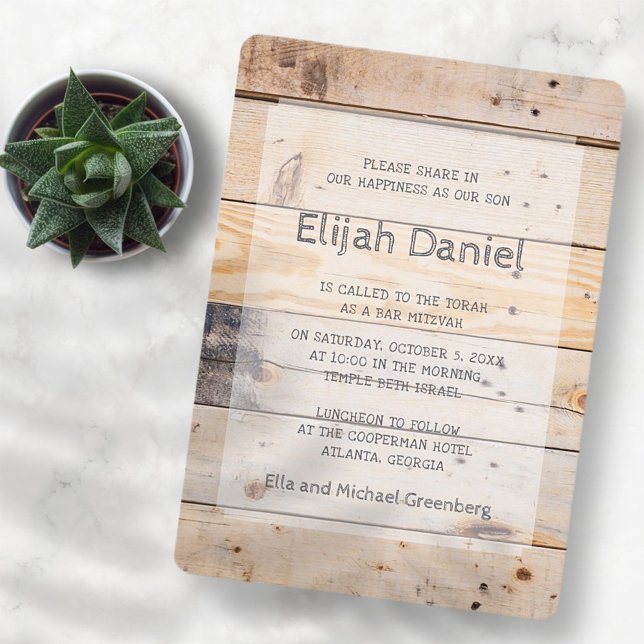 Bar Mitzvah Modern Rustic Wood Invitation (Creator Uploaded)