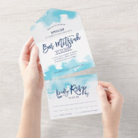 BAR MITZVAH modern script aqua blue watercolor