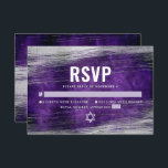 Bar Mitzvah Modern Silver Foil Purple Watercolor RSVP Card<br><div class="desc">Be proud, rejoice and celebrate this milestone of your favourite Bar Mitzvah with this cool, unique, modern, personalised RSVP insert card for your event! Metallic silver foil brush strokes and Star of David, along with bold, white typography, overlay a rich, dark purple ombre watercolor background. Personalise the custom text with...</div>