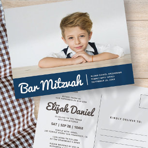 Bar Mitzvah Modern Simple Custom Photo Invitation Postcard