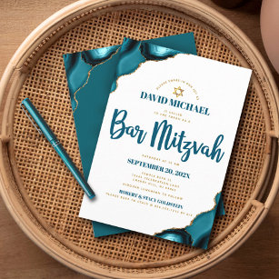 Bar Mitzvah Modern Simple Turquoise Agate Script Invitation