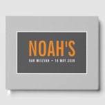 BAR MITZVAH modern simply boy grey charcoal orange Guest Book<br><div class="desc">by kat massard >>> https://linktr.ee/simplysweetpaperie <<<</div>