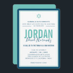 BAR MITZVAH modern star boy blue mint green simple Invitation<br><div class="desc">by kat massard >>> kat@simplysweetPAPERIE.com <<< CONTACT ME for custom wording or to add any lines in Hebrew Love the design, but would like to see some changes - another colour scheme, product, add a photo or adapted for a different occasion - no worries simply contact me - I am...</div>