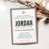 BAR MITZVAH modern star boy red grey simple