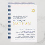 BAR MITZVAH modern star navy blue gold Foil<br><div class="desc">by kat massard
Modern invitation with "shiny gold foil" for your child's BAR MITZVAH celebration.
Easy to update the template yourself
Email me for matching items and alternate colour schemes - kat@simplysweetpaperie.com</div>