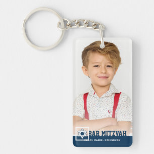 Bar Mitzvah Modern Star of David Photo Keychain