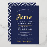 BAR MITZVAH modern stylish calligraphy navy gold<br><div class="desc">by kat massard
Sophisticated invitation with "shiny gold foil" for your child's MITZVAH celebration.
Easy to update the template yourself
Email me for matching items and alternate colour schemes - kat@simplysweetpaperie.com</div>