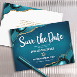 Bar Mitzvah Modern Turquoise Ombre Agate Script Save The Date<br><div class="desc">Make sure all your friends and relatives will be able to celebrate your son’s milestone Bar Mitzvah! Send out this cool, unique, modern, personalised “Save the Date” announcement card. White script typography and a faux gold Star of David overlay a deep turquoise teal blue ombre background with turquoise blue agate...</div>