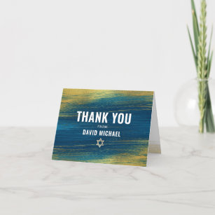 Bar Mitzvah Modern Typography Turquoise Gold Foil  Thank You Card