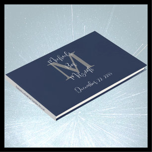 Bar Mitzvah Monogram Blue Grey White Sign-In Guest Book