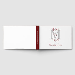 Bar Mitzvah Monogram White Burgundy Grey Sign-In Guest Book
