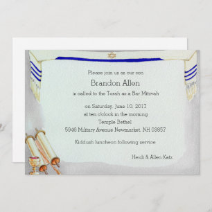 Bar Mitzvah Motifs in Watercolor Invitation