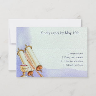 Bar Mitzvah Motifs in Watercolor RSVP Card