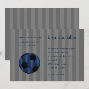 Bar Mitzvah Navy Blue and Black Soccer Ball Invitation