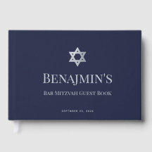 Bar Mitzvah Navy Blue Faux Silver Star of David